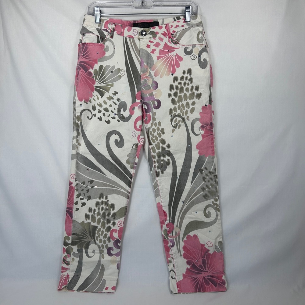 Vintage Dismero Made in Italy Floral Rhinestone Jeans – Y2K Printed Pants (31)